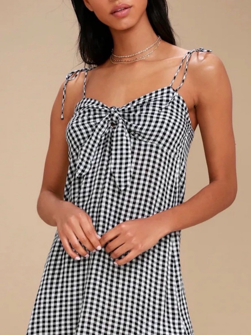 Billabong Black & White Gingham Tie-Front Mini Dress